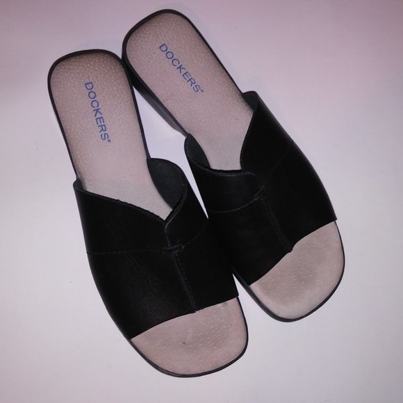 Dockers Sandal Daytona Womens Size 7M Black Leather Upper Slip On Slides Open To - Picture 8 of 16